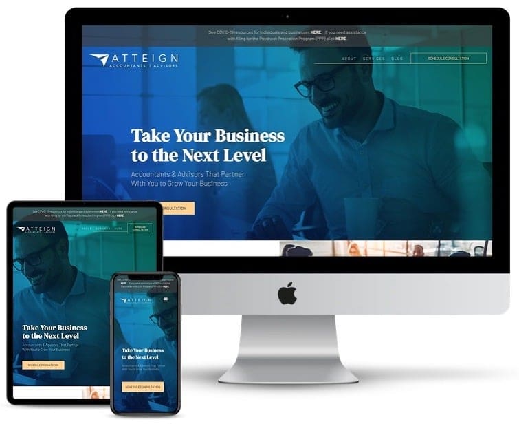 An image of Atteign Accounting's website displayed on multiple screen sizes by Banker Creative a Minneapolis web design agency