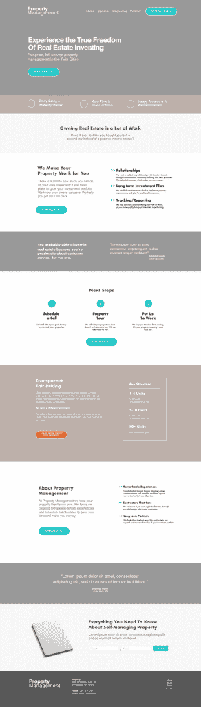 Full screen storybrand wireframe template for a property management company.