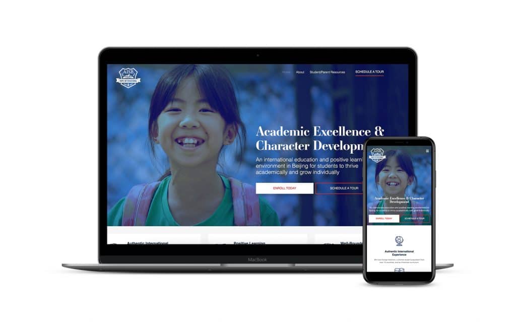 Screenshot of Hope International School's homepage displayed on desktop and mobile screens. This Storybrand website cost around $12k.