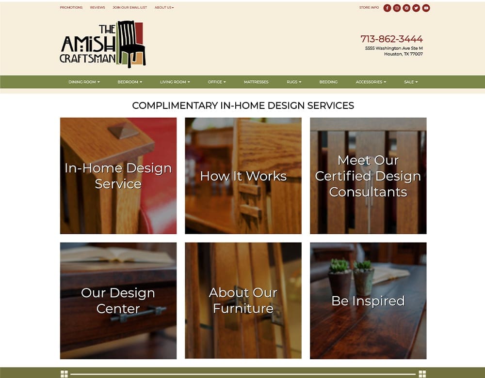 Before screenshot of Amish Craftsman Furniture's website.