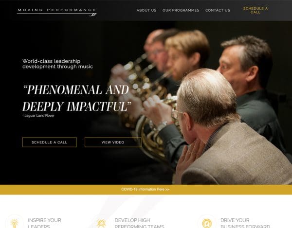 Screenshot of Moving Performance's website homepage.