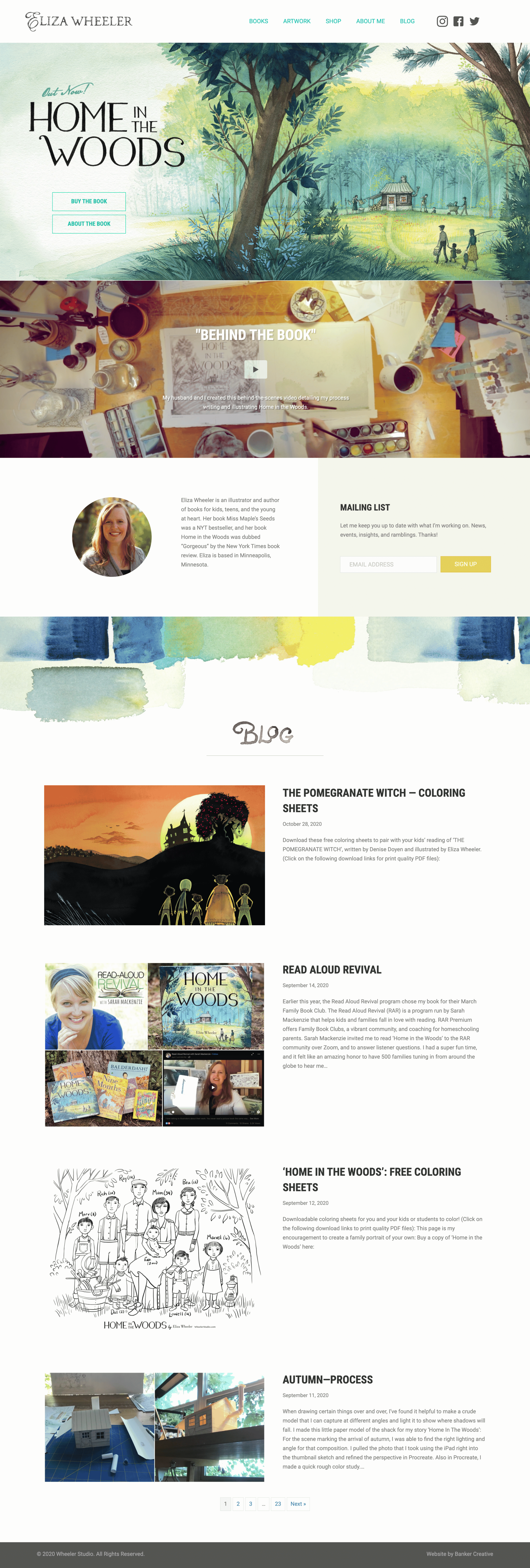 Full page screenshot of Eliza Wheeler's homepage.
