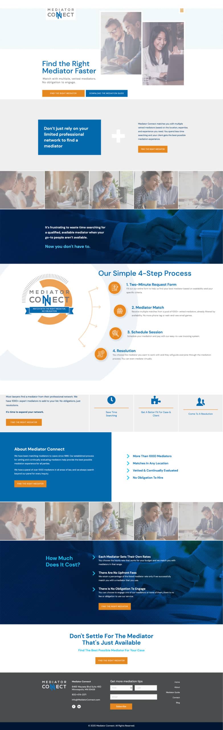 Full page screenshot of Mediator Connect's homepage.